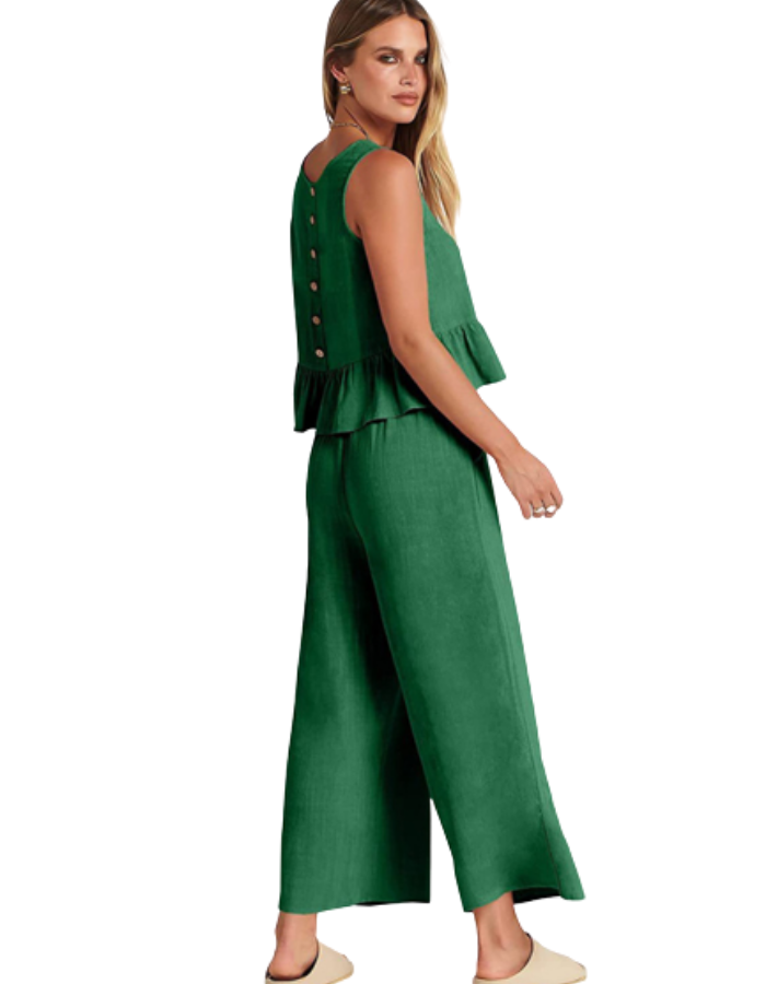 SHOPIQAT Ruffle Sleeveless Top With Matching Wide-leg Pants - Premium  from shopiqat - Just $8.200! Shop now at shopiqat