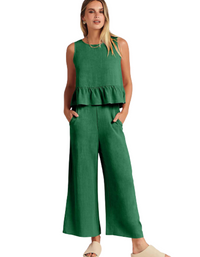 SHOPIQAT Ruffle Sleeveless Top With Matching Wide-leg Pants - Premium  from shopiqat - Just $8.200! Shop now at shopiqat