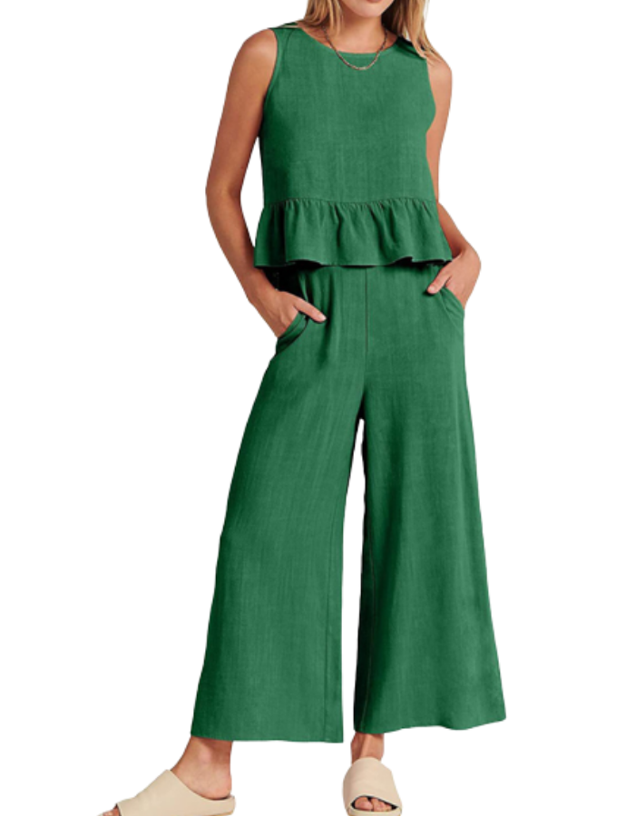 SHOPIQAT Ruffle Sleeveless Top With Matching Wide-leg Pants - Premium  from shopiqat - Just $8.200! Shop now at shopiqat