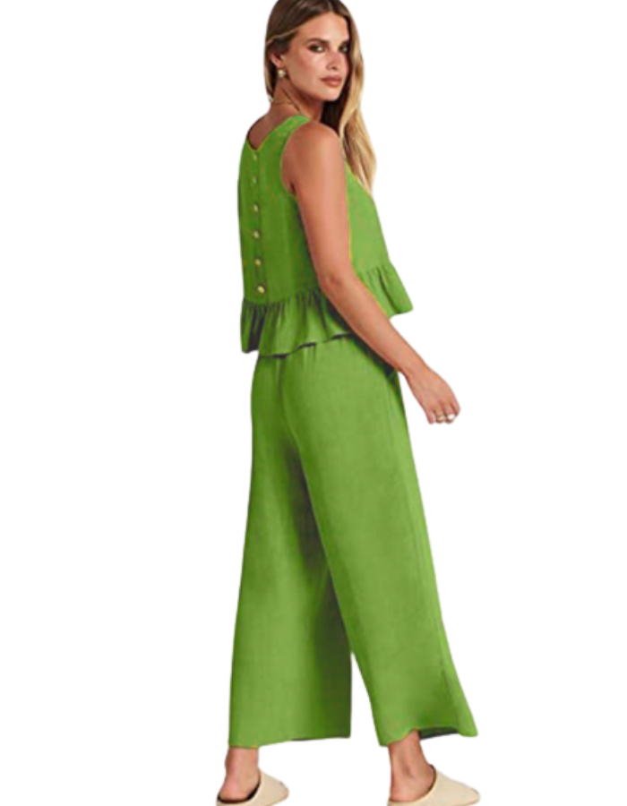 SHOPIQAT Ruffle Sleeveless Top With Matching Wide-leg Pants - Premium  from shopiqat - Just $8.200! Shop now at shopiqat