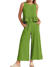 SHOPIQAT Ruffle Sleeveless Top With Matching Wide-leg Pants - Premium  from shopiqat - Just $8.200! Shop now at shopiqat