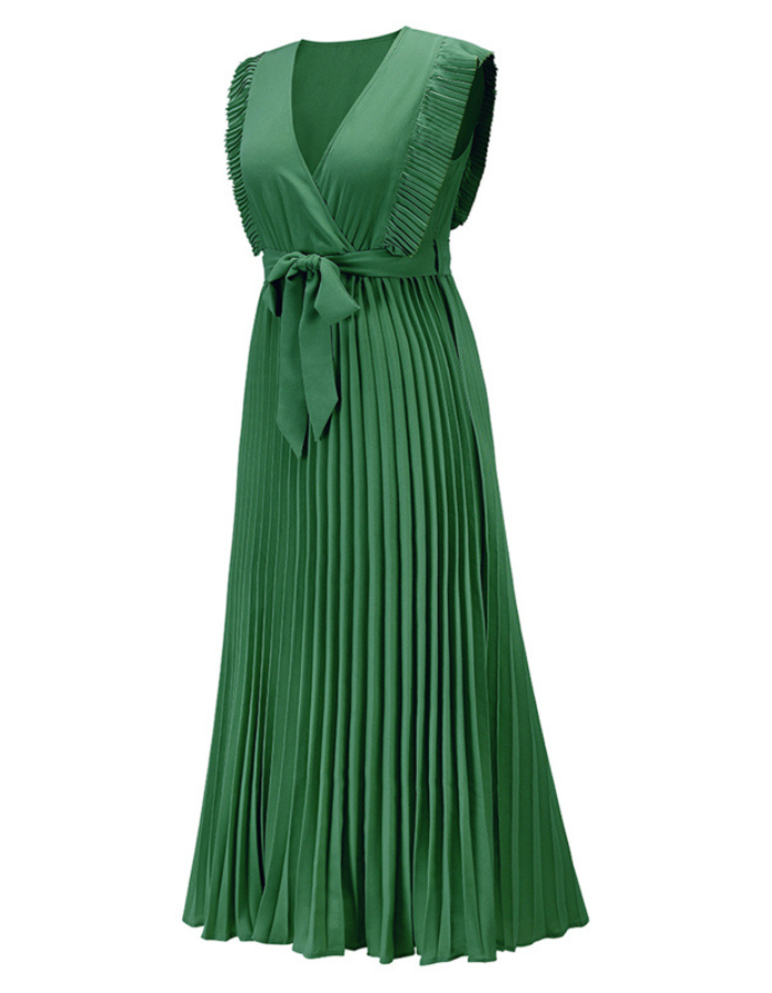 SHOPIQAT Curve Pleated Flutter Sleeve Tie Waist Maxi Dress - Premium  from shopiqat - Just $10.750! Shop now at shopiqat