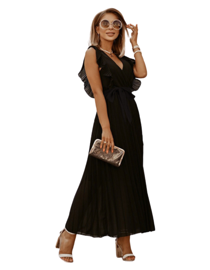 SHOPIQAT Curve Pleated Flutter Sleeve Tie Waist Maxi Dress - Premium  from shopiqat - Just $10.750! Shop now at shopiqat