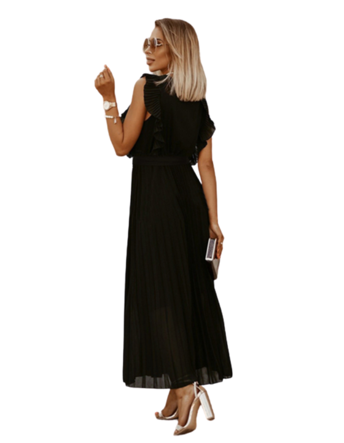 SHOPIQAT Curve Pleated Flutter Sleeve Tie Waist Maxi Dress - Premium  from shopiqat - Just $10.750! Shop now at shopiqat