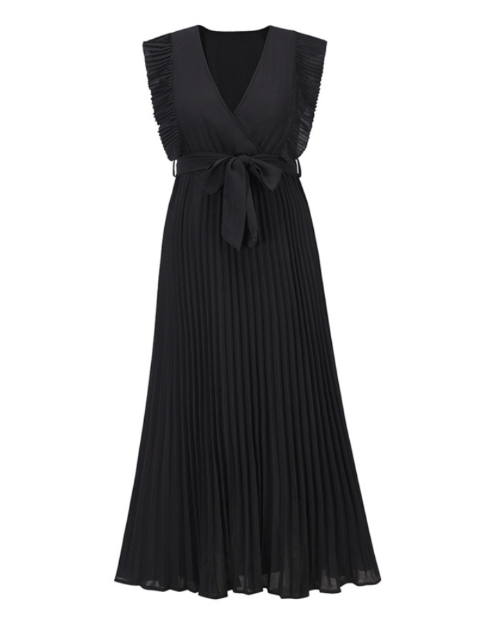 SHOPIQAT Curve Pleated Flutter Sleeve Tie Waist Maxi Dress - Premium  from shopiqat - Just $10.750! Shop now at shopiqat