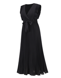 SHOPIQAT Curve Pleated Flutter Sleeve Tie Waist Maxi Dress - Premium  from shopiqat - Just $10.750! Shop now at shopiqat