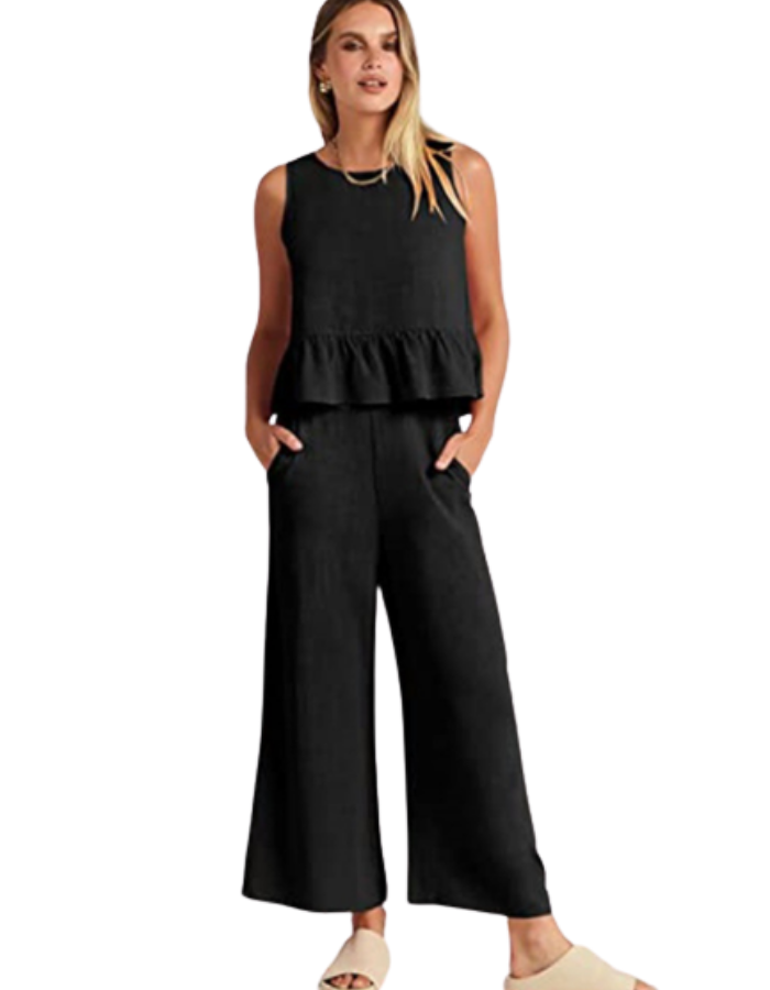 SHOPIQAT Ruffle Sleeveless Top With Matching Wide-leg Pants - Premium  from shopiqat - Just $8.200! Shop now at shopiqat