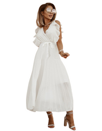 SHOPIQAT Curve Pleated Flutter Sleeve Tie Waist Maxi Dress - Premium  from shopiqat - Just $10.750! Shop now at shopiqat