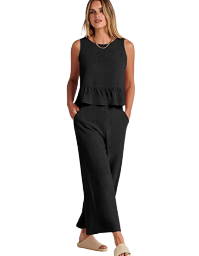 SHOPIQAT Ruffle Sleeveless Top With Matching Wide-leg Pants - Premium  from shopiqat - Just $8.200! Shop now at shopiqat