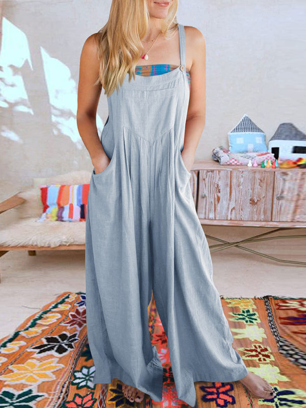 SHOPIQAT Wide Leg Linen Jumpsuit