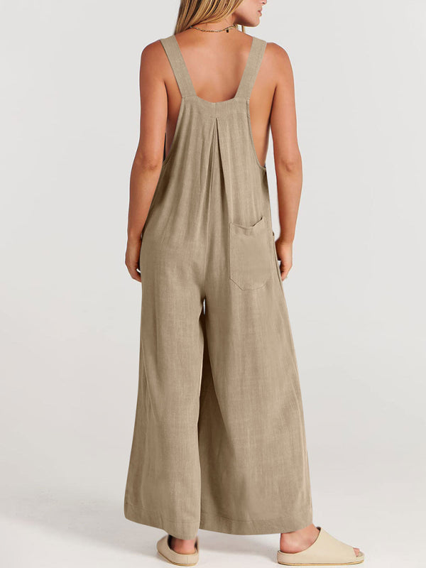 SHOPIQAT Wide Leg Linen Jumpsuit