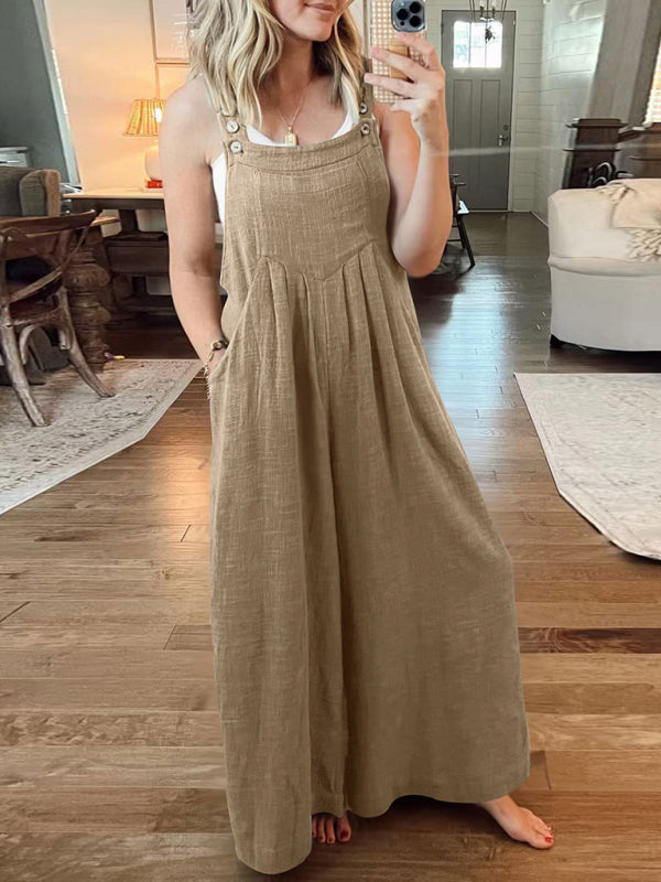 SHOPIQAT Wide Leg Linen Jumpsuit