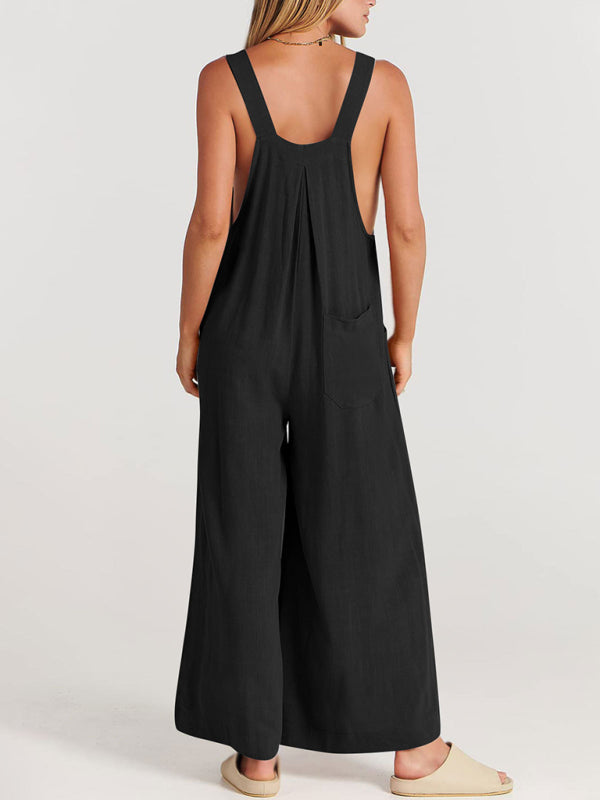 SHOPIQAT Wide Leg Linen Jumpsuit