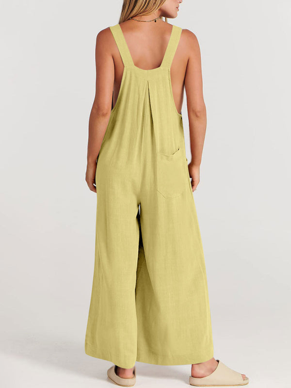 SHOPIQAT Wide Leg Linen Jumpsuit