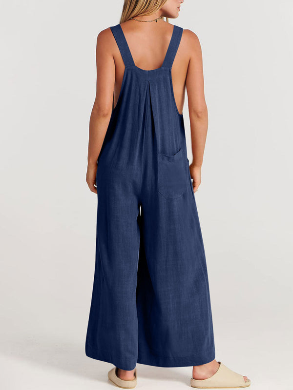 SHOPIQAT Wide Leg Linen Jumpsuit