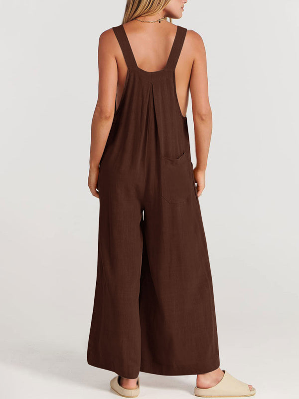 SHOPIQAT Wide Leg Linen Jumpsuit