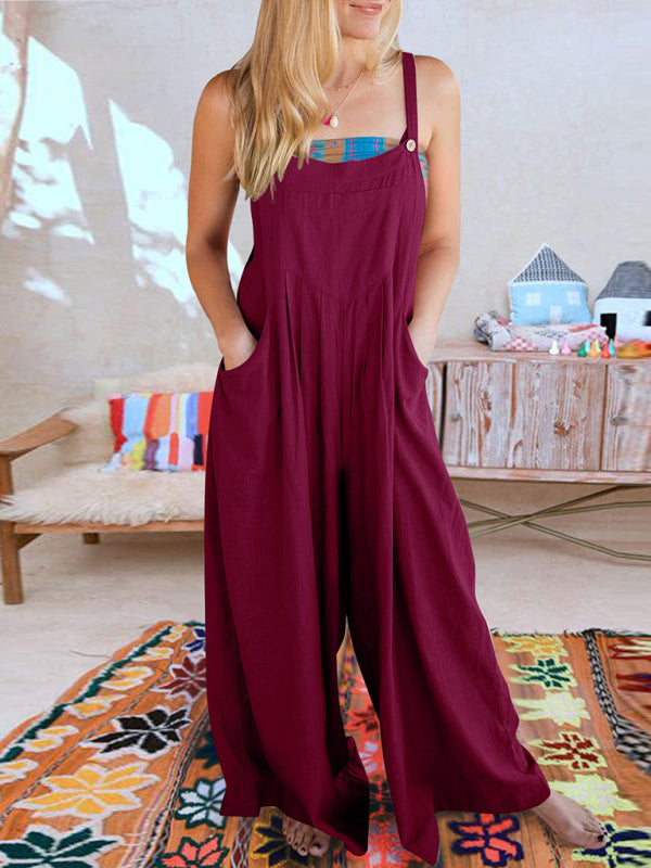 SHOPIQAT Wide Leg Linen Jumpsuit