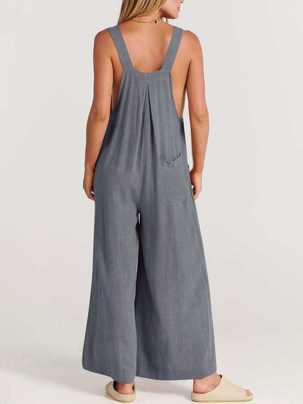 SHOPIQAT Wide Leg Linen Jumpsuit