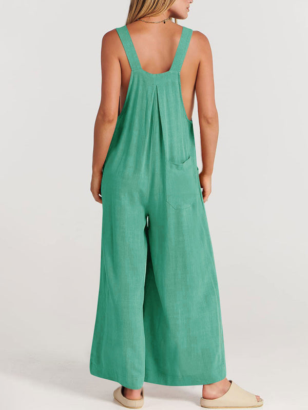 SHOPIQAT Wide Leg Linen Jumpsuit