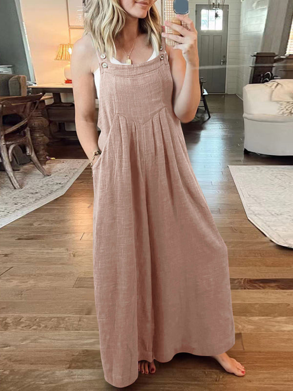 SHOPIQAT Wide Leg Linen Jumpsuit