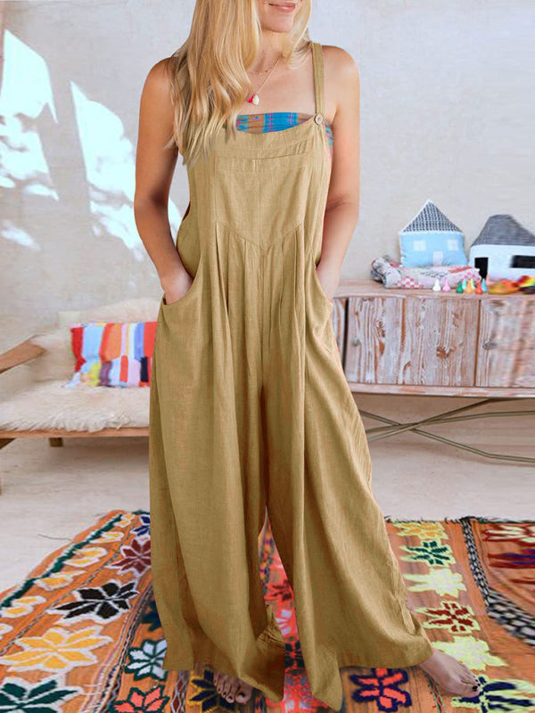 SHOPIQAT Wide Leg Linen Jumpsuit